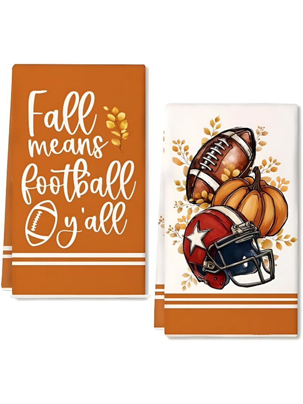Pumpkin Fall Kitchen Towels Set of 2,Orange Football Autumn Dish Towels